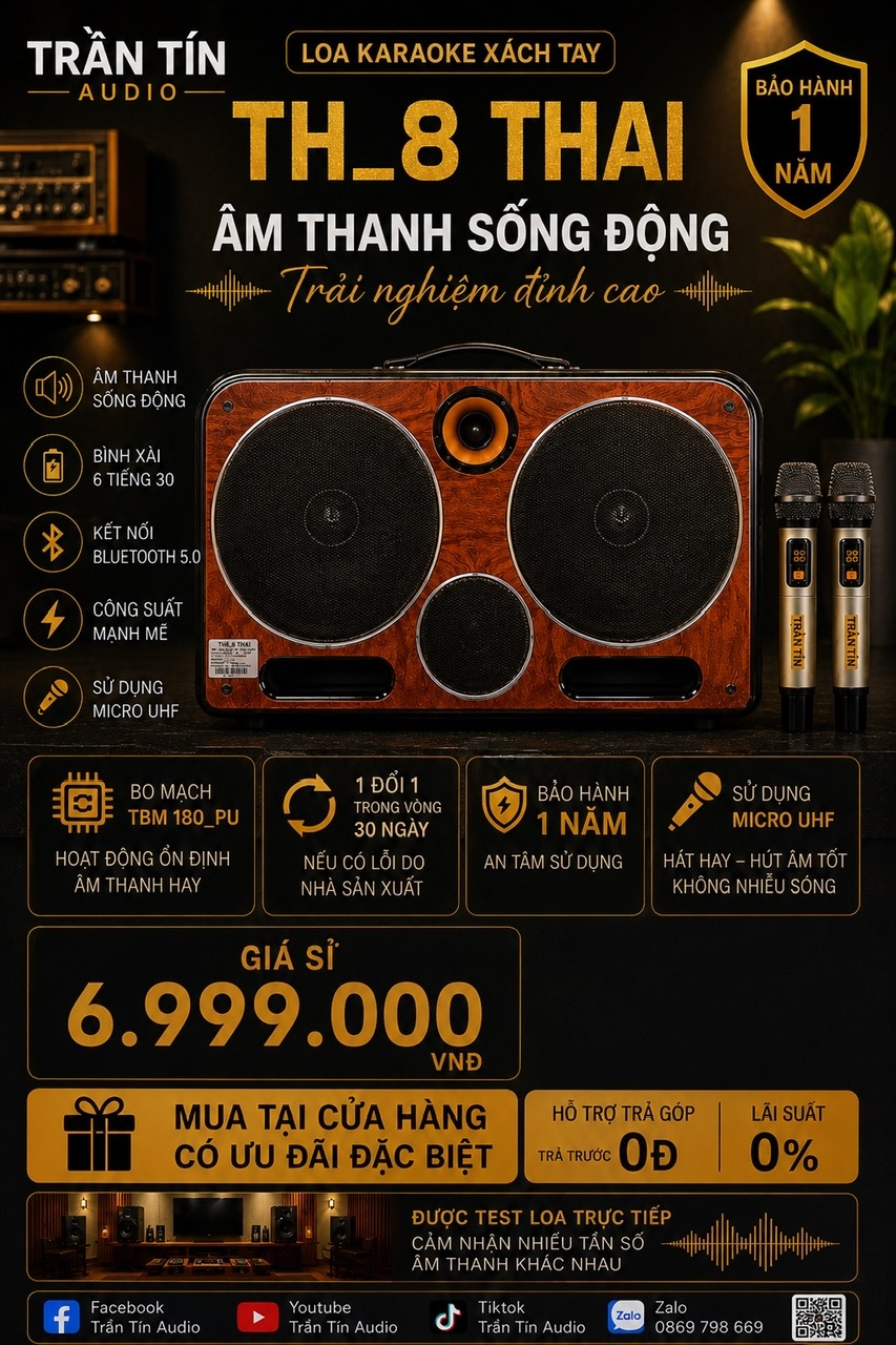 LOA KARAOKE XÁCH TAY T_H8 ( BASS THAI CÔNG XUẤT 200W )